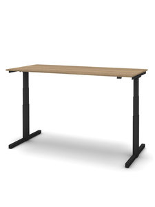 Zit/sta Thuiswerkplek afm. 140x80cm met noten blad en zwart onderstel incl. stekkerdoos.