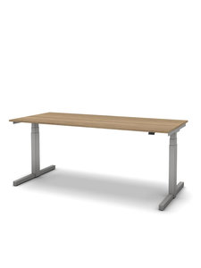 Zit/sta Thuiswerkplek afm. 140x80cm met noten blad en alu onderstel incl. stekkerdoos.